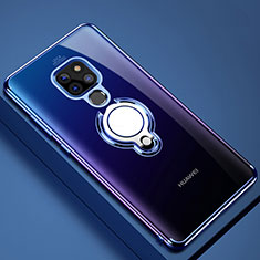 Funda Silicona Ultrafina Carcasa Transparente con Magnetico Anillo de dedo Soporte C01 para Huawei Mate 20 X 5G Azul