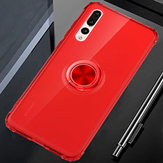 Funda Silicona Ultrafina Carcasa Transparente con Magnetico Anillo de dedo Soporte C01 para Huawei P20 Pro Rojo