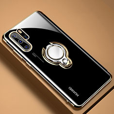 Funda Silicona Ultrafina Carcasa Transparente con Magnetico Anillo de dedo Soporte C01 para Huawei P30 Pro New Edition Oro