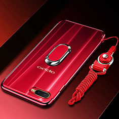 Funda Silicona Ultrafina Carcasa Transparente con Magnetico Anillo de dedo Soporte C01 para Oppo K1 Rojo