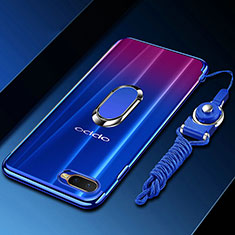 Funda Silicona Ultrafina Carcasa Transparente con Magnetico Anillo de dedo Soporte C01 para Oppo R15X Azul