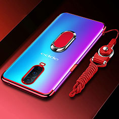 Funda Silicona Ultrafina Carcasa Transparente con Magnetico Anillo de dedo Soporte C01 para Oppo RX17 Pro Rojo