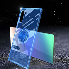 Funda Silicona Ultrafina Carcasa Transparente con Magnetico Anillo de dedo Soporte C01 para Samsung Galaxy Note 10 Azul