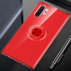 Funda Silicona Ultrafina Carcasa Transparente con Magnetico Anillo de dedo Soporte C01 para Samsung Galaxy Note 10 Plus 5G Rojo