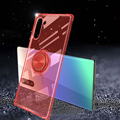 Funda Silicona Ultrafina Carcasa Transparente con Magnetico Anillo de dedo Soporte C01 para Samsung Galaxy Note 10 Rojo