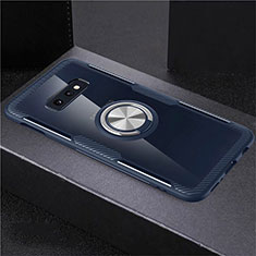Funda Silicona Ultrafina Carcasa Transparente con Magnetico Anillo de dedo Soporte C01 para Samsung Galaxy S10e Azul