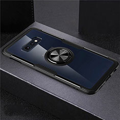 Funda Silicona Ultrafina Carcasa Transparente con Magnetico Anillo de dedo Soporte C01 para Samsung Galaxy S10e Negro