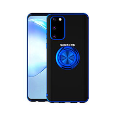 Funda Silicona Ultrafina Carcasa Transparente con Magnetico Anillo de dedo Soporte C01 para Samsung Galaxy S20 5G Azul
