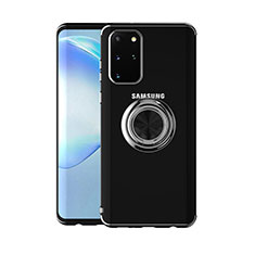 Funda Silicona Ultrafina Carcasa Transparente con Magnetico Anillo de dedo Soporte C01 para Samsung Galaxy S20 Plus 5G Negro