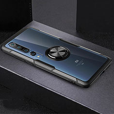 Funda Silicona Ultrafina Carcasa Transparente con Magnetico Anillo de dedo Soporte C01 para Xiaomi Mi 10 Pro Negro