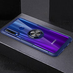 Funda Silicona Ultrafina Carcasa Transparente con Magnetico Anillo de dedo Soporte C02 para Huawei Honor 10i Azul y Negro