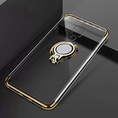 Funda Silicona Ultrafina Carcasa Transparente con Magnetico Anillo de dedo Soporte C02 para Huawei Mate 20 X 5G Oro