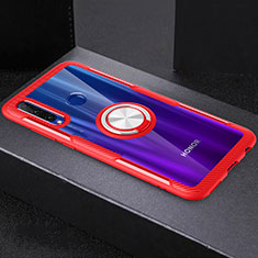 Funda Silicona Ultrafina Carcasa Transparente con Magnetico Anillo de dedo Soporte C02 para Huawei P Smart+ Plus (2019) Rojo