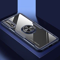 Funda Silicona Ultrafina Carcasa Transparente con Magnetico Anillo de dedo Soporte C02 para Huawei P20 Azul