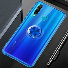 Funda Silicona Ultrafina Carcasa Transparente con Magnetico Anillo de dedo Soporte C02 para Huawei P30 Lite XL Azul