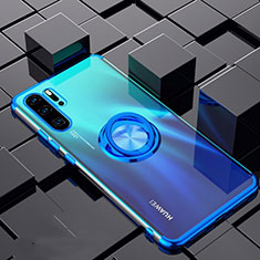 Funda Silicona Ultrafina Carcasa Transparente con Magnetico Anillo de dedo Soporte C02 para Huawei P30 Pro Azul