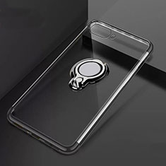 Funda Silicona Ultrafina Carcasa Transparente con Magnetico Anillo de dedo Soporte C02 para Oppo K1 Negro