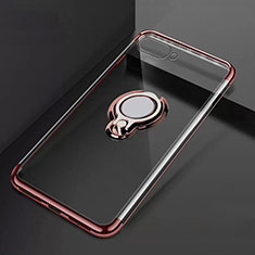 Funda Silicona Ultrafina Carcasa Transparente con Magnetico Anillo de dedo Soporte C02 para Oppo K1 Oro Rosa