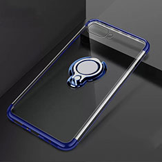 Funda Silicona Ultrafina Carcasa Transparente con Magnetico Anillo de dedo Soporte C02 para Oppo R15X Azul