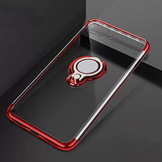 Funda Silicona Ultrafina Carcasa Transparente con Magnetico Anillo de dedo Soporte C02 para Oppo R17 Neo Rojo