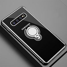 Funda Silicona Ultrafina Carcasa Transparente con Magnetico Anillo de dedo Soporte C02 para Samsung Galaxy S10 Negro