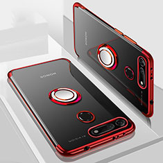 Funda Silicona Ultrafina Carcasa Transparente con Magnetico Anillo de dedo Soporte C03 para Huawei Honor V20 Rojo