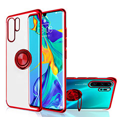 Funda Silicona Ultrafina Carcasa Transparente con Magnetico Anillo de dedo Soporte C04 para Huawei P30 Pro New Edition Rojo