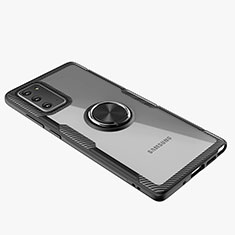 Funda Silicona Ultrafina Carcasa Transparente con Magnetico Anillo de dedo Soporte N01 para Samsung Galaxy Note 20 5G Negro