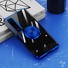 Funda Silicona Ultrafina Carcasa Transparente con Magnetico Anillo de dedo Soporte para Sony Xperia 1 IV SO-51C Azul