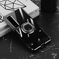 Funda Silicona Ultrafina Carcasa Transparente con Magnetico Anillo de dedo Soporte para Sony Xperia 1 IV SO-51C Negro