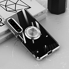 Funda Silicona Ultrafina Carcasa Transparente con Magnetico Anillo de dedo Soporte para Sony Xperia 1 IV SO-51C Plata