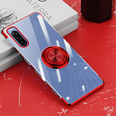 Funda Silicona Ultrafina Carcasa Transparente con Magnetico Anillo de dedo Soporte para Sony Xperia 10 III Rojo