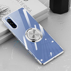 Funda Silicona Ultrafina Carcasa Transparente con Magnetico Anillo de dedo Soporte para Sony Xperia 10 III SOG04 Plata