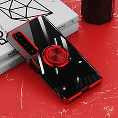 Funda Silicona Ultrafina Carcasa Transparente con Magnetico Anillo de dedo Soporte para Sony Xperia 10 IV Rojo