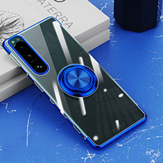 Funda Silicona Ultrafina Carcasa Transparente con Magnetico Anillo de dedo Soporte para Sony Xperia 5 III SO-53B Azul