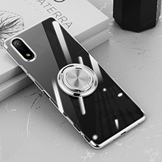 Funda Silicona Ultrafina Carcasa Transparente con Magnetico Anillo de dedo Soporte para Sony Xperia Ace II Plata