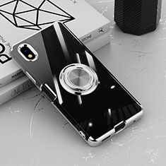 Funda Silicona Ultrafina Carcasa Transparente con Magnetico Anillo de dedo Soporte para Sony Xperia Ace III Plata