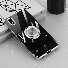 Funda Silicona Ultrafina Carcasa Transparente con Magnetico Anillo de dedo Soporte para Sony Xperia Ace III SO-53C Plata