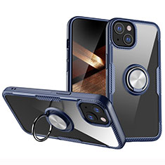 Funda Silicona Ultrafina Carcasa Transparente con Magnetico Anillo de dedo Soporte S01 para Apple iPhone 15 Azul