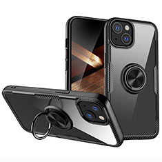 Funda Silicona Ultrafina Carcasa Transparente con Magnetico Anillo de dedo Soporte S01 para Apple iPhone 15 Plus Negro