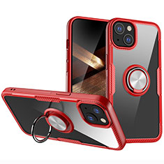 Funda Silicona Ultrafina Carcasa Transparente con Magnetico Anillo de dedo Soporte S01 para Apple iPhone 15 Plus Rojo