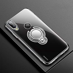 Funda Silicona Ultrafina Carcasa Transparente con Magnetico Anillo de dedo Soporte S01 para Huawei P20 Lite Negro