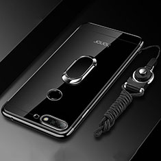 Funda Silicona Ultrafina Carcasa Transparente con Magnetico Anillo de dedo Soporte S01 para Huawei Y6 (2018) Negro