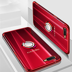 Funda Silicona Ultrafina Carcasa Transparente con Magnetico Anillo de dedo Soporte S01 para Oppo K1 Rojo