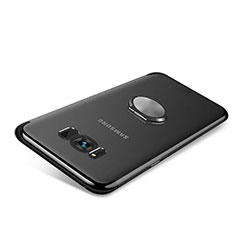 Funda Silicona Ultrafina Carcasa Transparente con Magnetico Anillo de dedo Soporte S01 para Samsung Galaxy S8 Negro