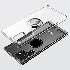 Funda Silicona Ultrafina Carcasa Transparente con Magnetico Anillo de dedo Soporte S05 para Samsung Galaxy S21 Ultra 5G Claro