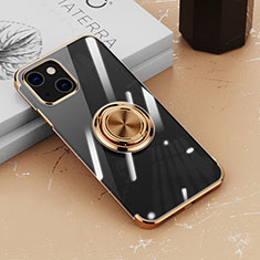 Funda Silicona Ultrafina Carcasa Transparente con Magnetico Anillo de dedo Soporte Z02 para Apple iPhone 13 Mini Oro