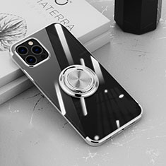 Funda Silicona Ultrafina Carcasa Transparente con Magnetico Anillo de dedo Soporte Z02 para Apple iPhone 14 Pro Max Plata