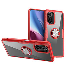 Funda Silicona Ultrafina Carcasa Transparente con Magnetico Anillo de dedo Soporte ZL1 para Xiaomi Mi 11i 5G Rojo