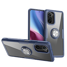 Funda Silicona Ultrafina Carcasa Transparente con Magnetico Anillo de dedo Soporte ZL1 para Xiaomi Mi 11X 5G Plata y Azul